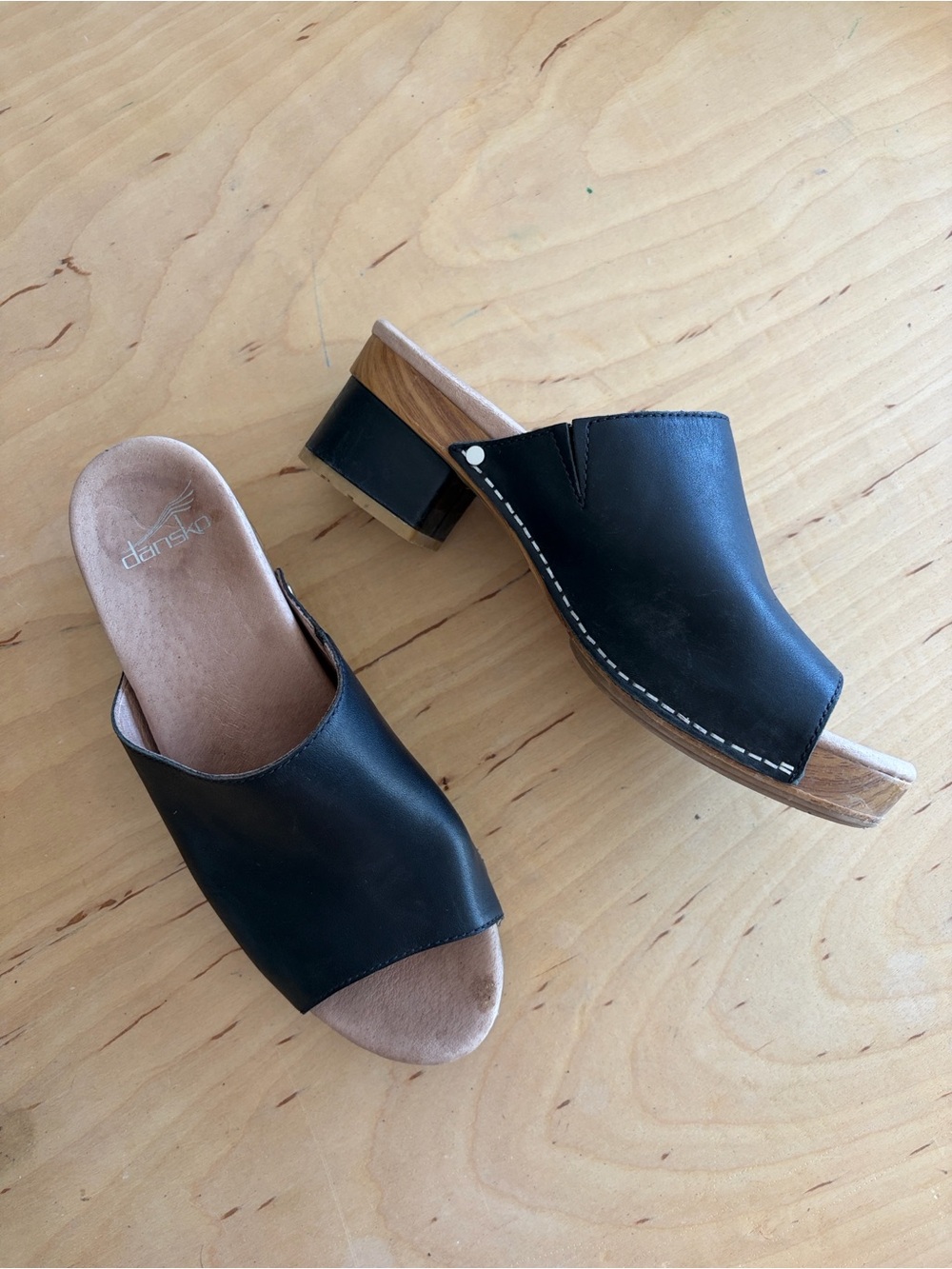 Dansko Black Leather Open-Toe Clogs